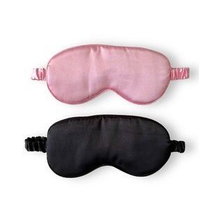 Set Of 2 Sleep Masks Pink & Black Eye Cover Sleeping Silk Night Mask Ant…